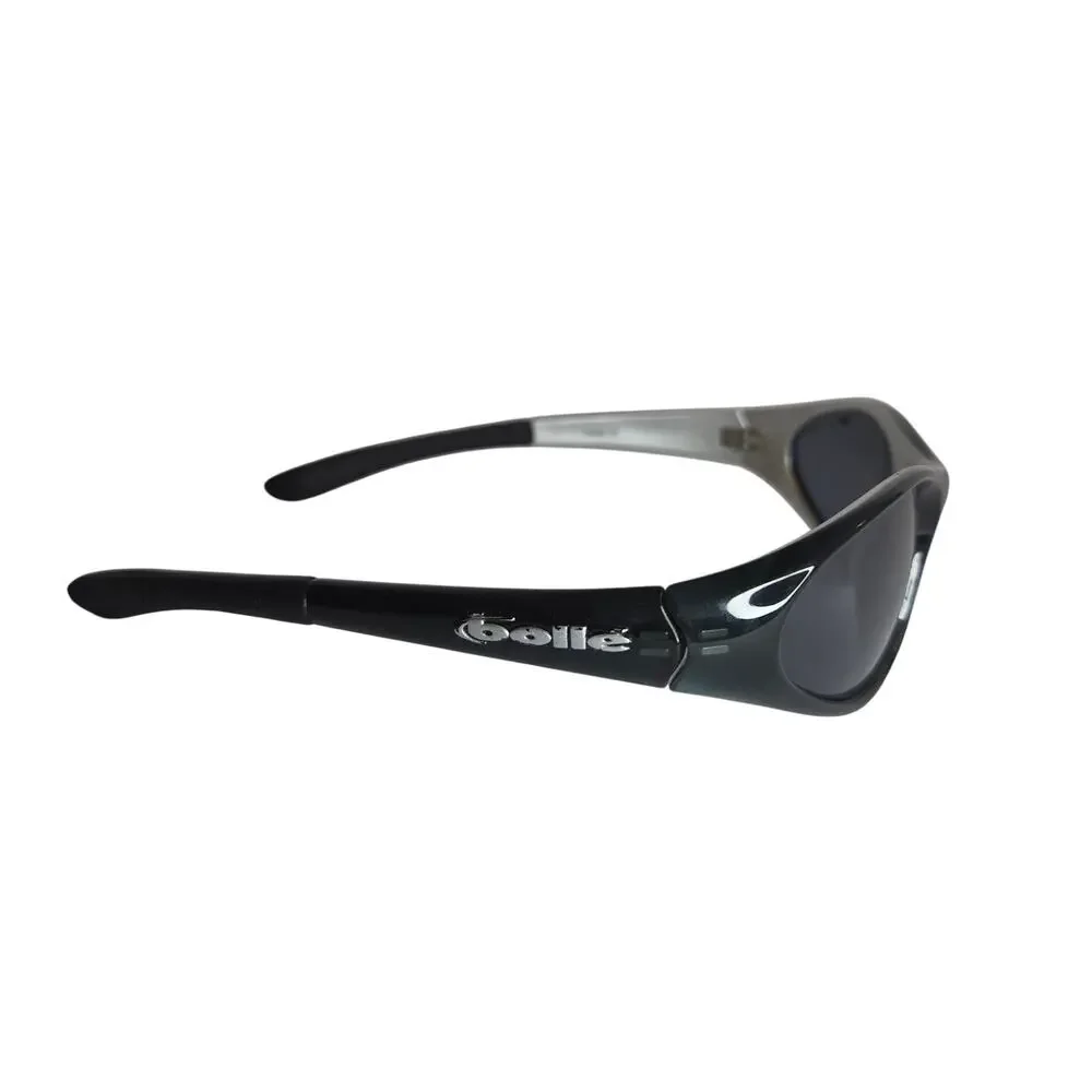 Vintage Bollé Swisher 10236 Polarized Sunglasses Black Silver Wrap Sport Y2K